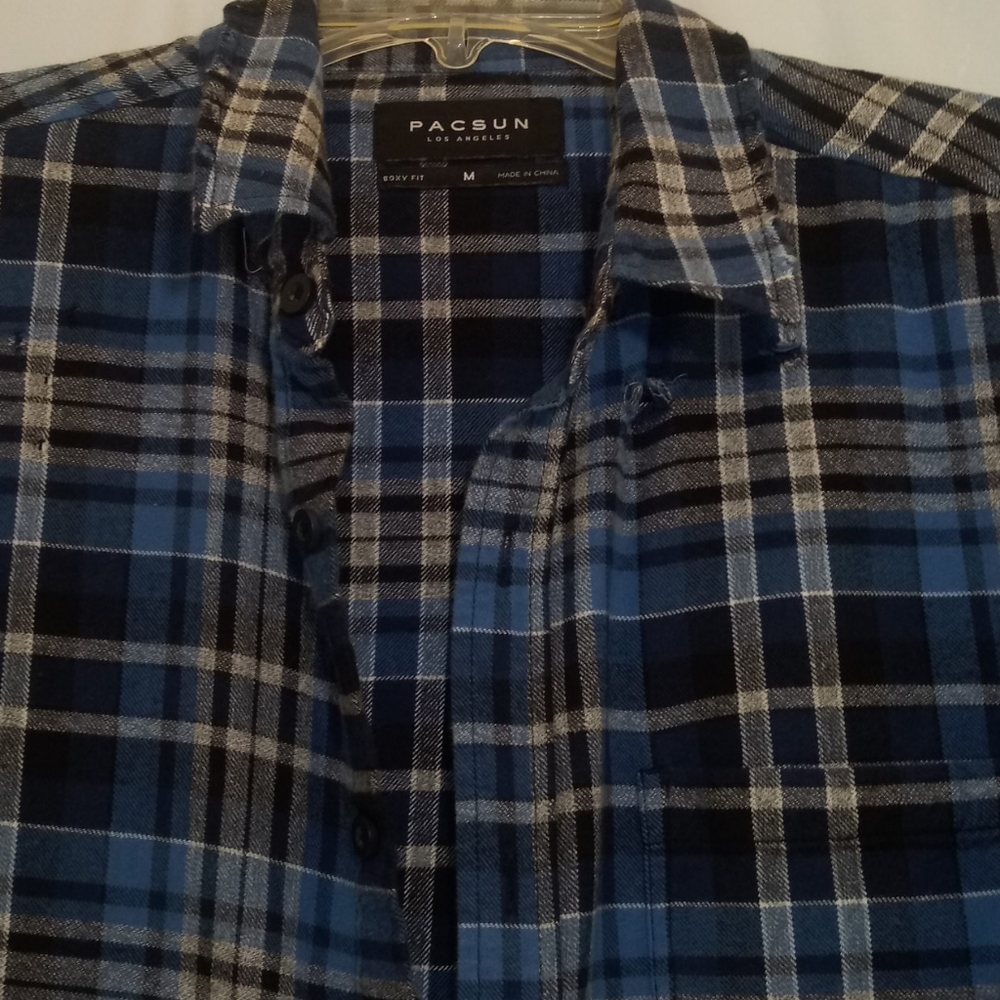 PACSUN MEN'S CASUAL FLANNEL BUTTON DOWN SHIRT
